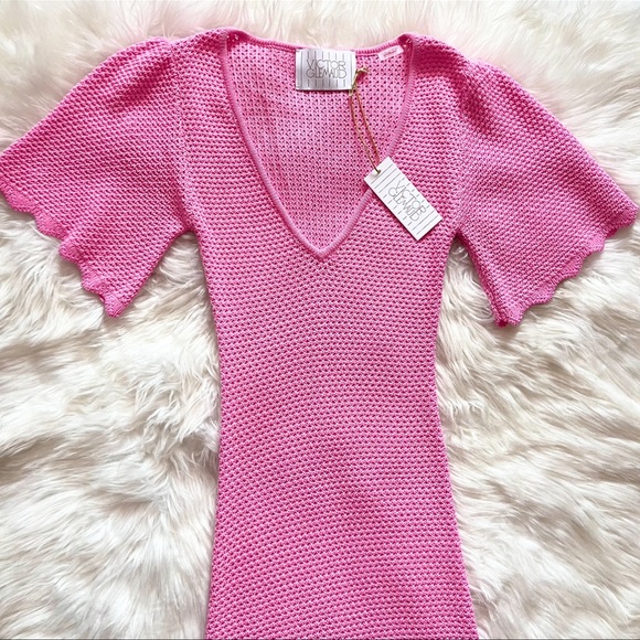 New! Rare VICTOR GLEMAUD Knit Deep V-Neck Midi Sweater Dress in Neon Pink - Picture 7 of 13
